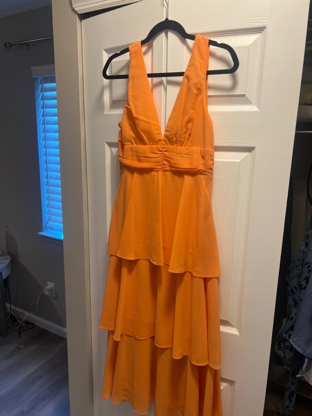 Lulu’s Orange Tiered V-Neck Dress